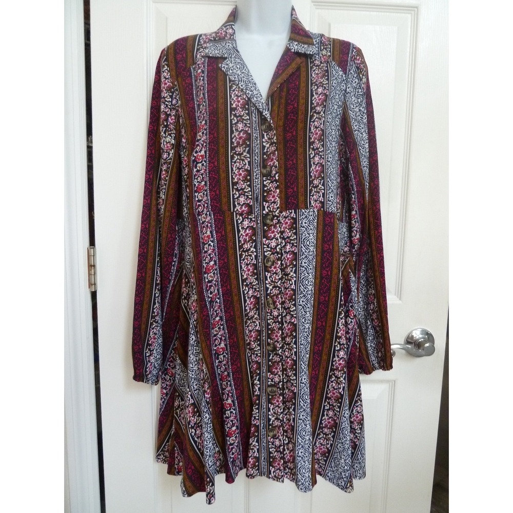 *NEW!! NATURAL LIFE Sz Small Rayon Dress Long Sleeve Boho Mini Button Up Cottage